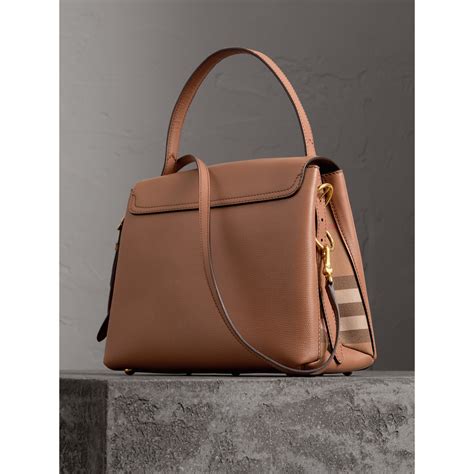 small grainy leather and house check tote bag burberry